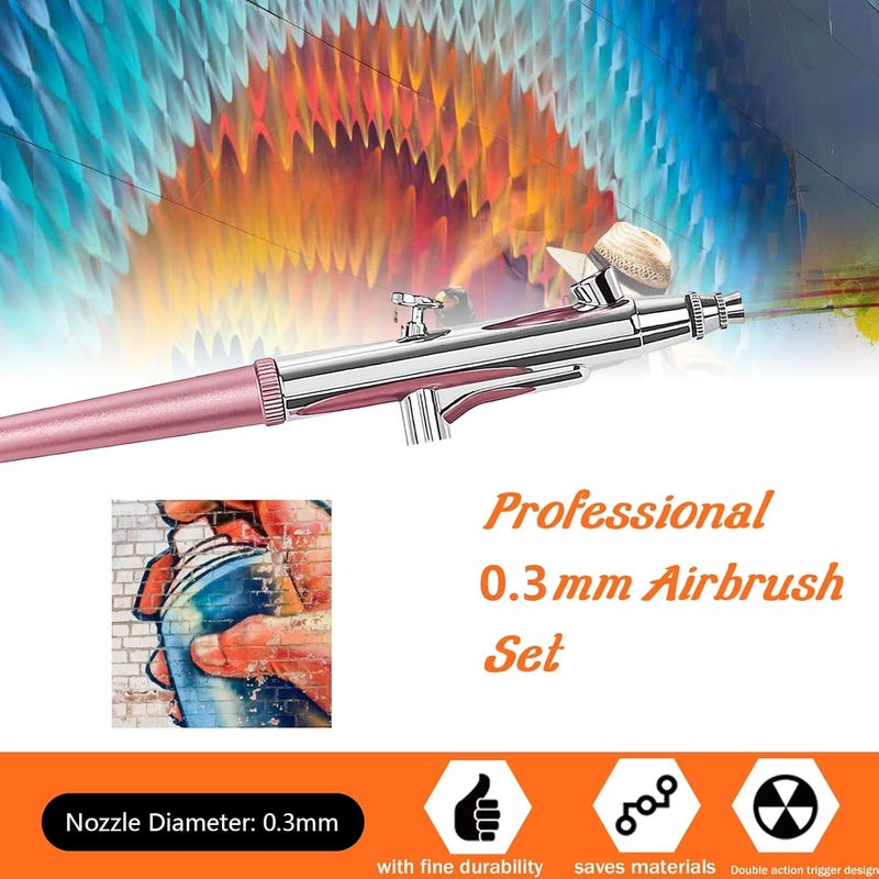 crpen Airbrush Kit Portable Airbrush Accessories Air Brush Kit with Air Compressor 0.3 mm Needles Air Brush Gun Set for Painting,Model,Cake Decorating，Makeup，Nail Art (Pink -0.3 Nozzle) - Image 4